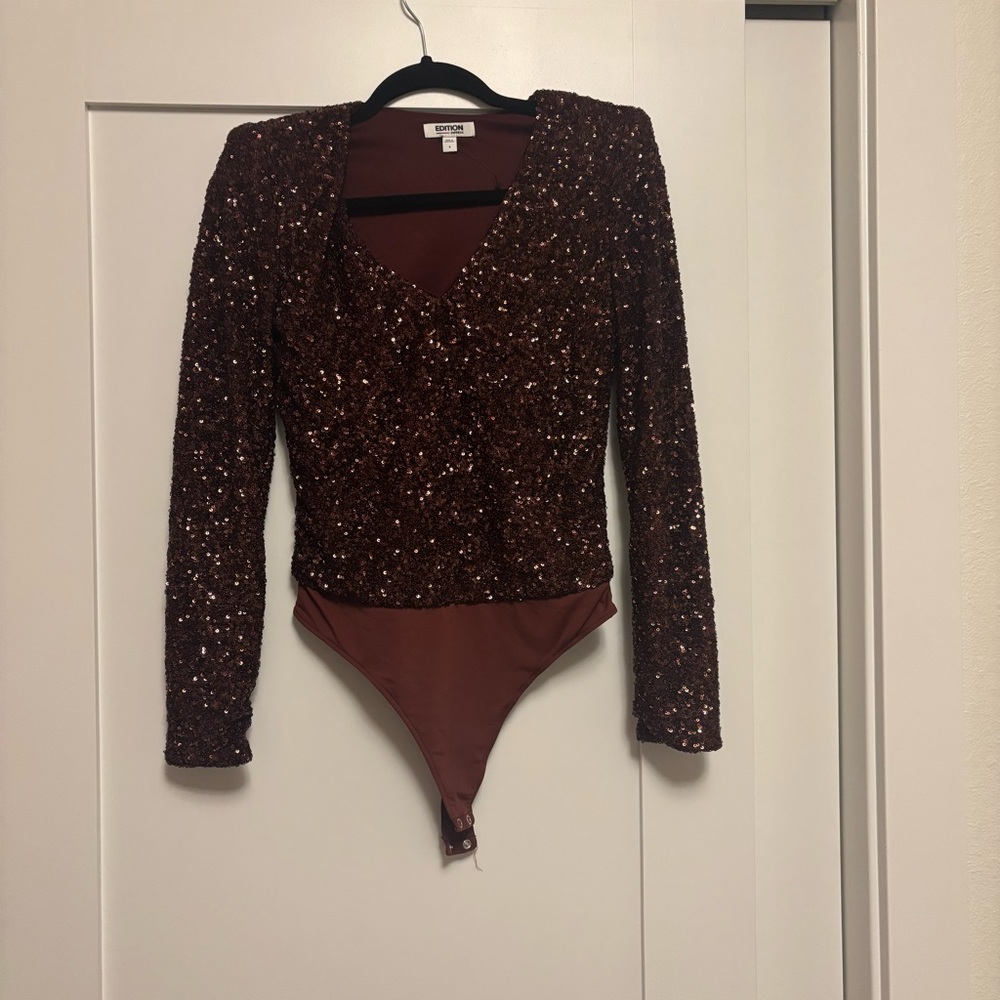 Express Edition Deep Red Sequin Bodysuit